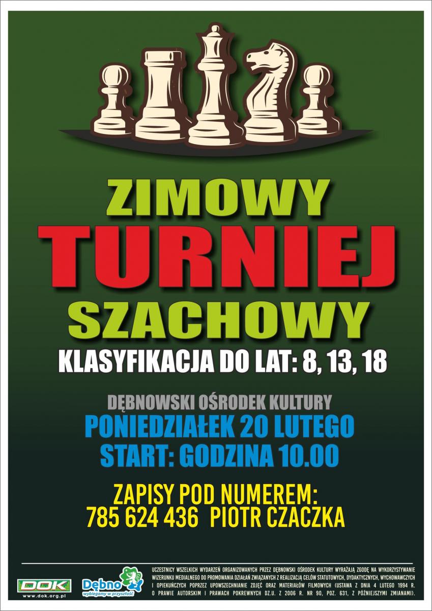 Plakat Turniej Szachowy. Pełna treść w informacji